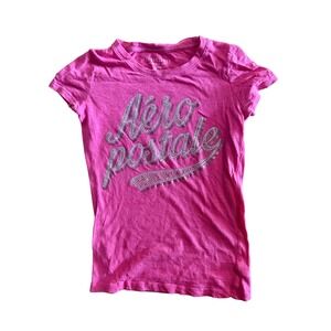 Y2K Vintage Aeropostale Womens Hot Pink Silver Foil Logo Rhinestone XS